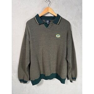 Vintage Lee Sport Green Bay Packers Pullover Sweater Green Tan Large NFL Logo